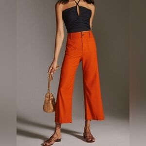 10 TALL Anthropologie Maeve The Colette Cropped Linen Wide-Leg Pants 10 tall